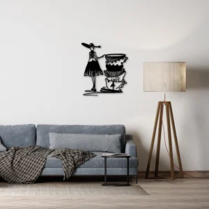 Metal Lady and Coffee Cups Sketch Wall Art