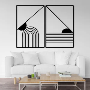 Minimalist Black Geometric Sunrise Metal Wall Art 2-Panel Set