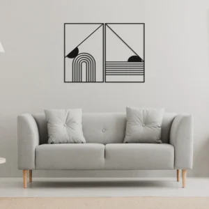 Minimalist Black Geometric Sunrise Metal Wall Art 2-Panel Set