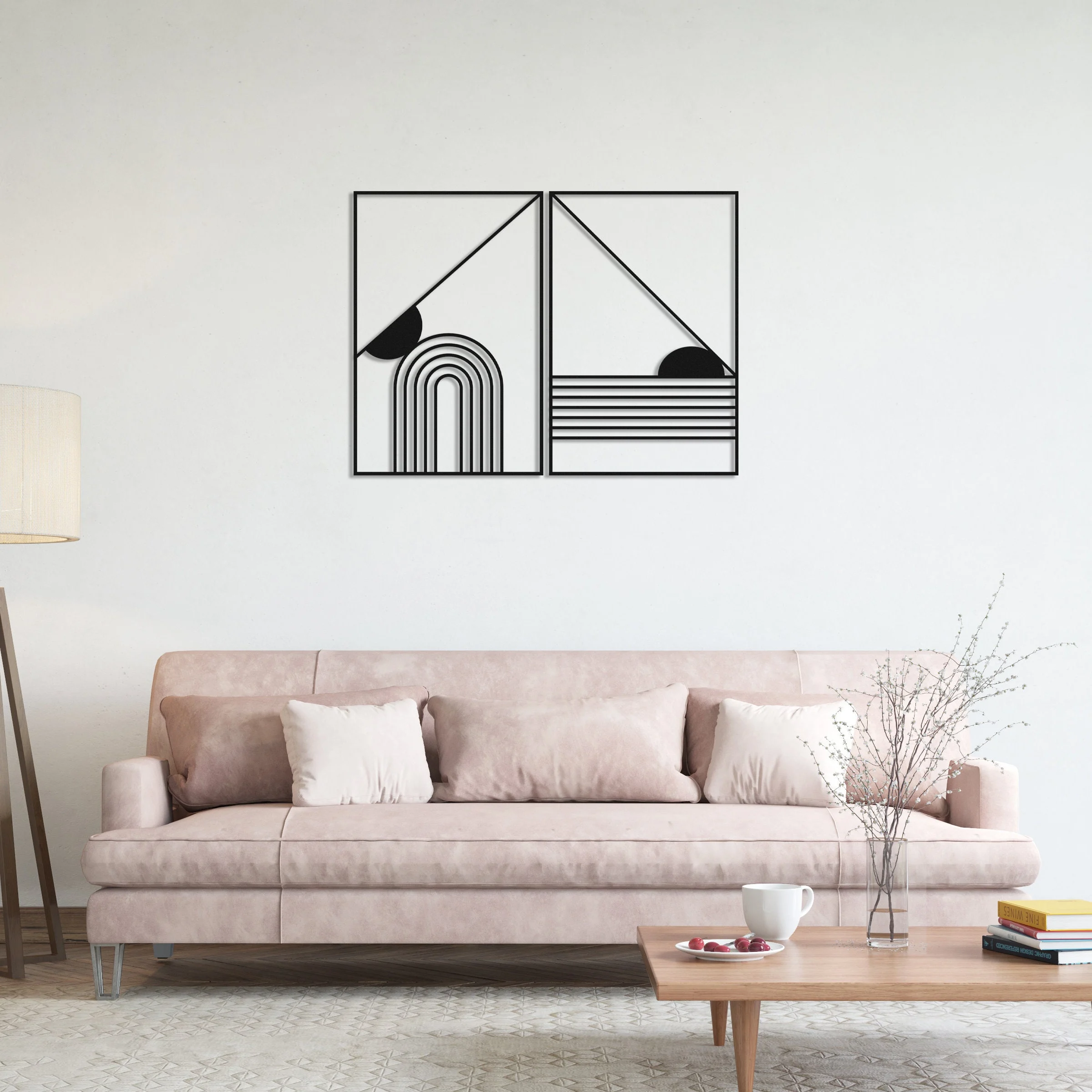 Minimalist Black Geometric Sunrise Metal Wall Art 2-Panel Set Minimalist Black Geometric Sunrise Metal Wall Art 2-Panel Set
