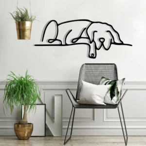 Minimalist Sleeping Dog Line Art Metal Wall Art