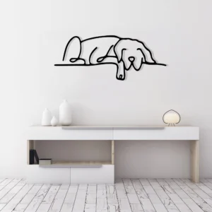 Minimalist Sleeping Dog Line Art Metal Wall Art