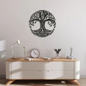 Round Steel Tree of Life Geometric Wall Sculpture Art