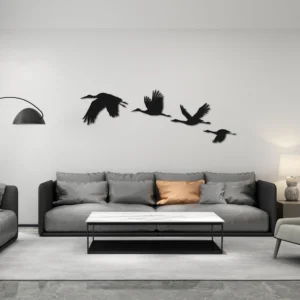 Set of Four Flying Cranes Metal Wall Art Decor