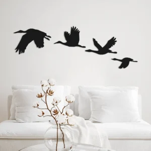 Set of Four Flying Cranes Metal Wall Art Decor