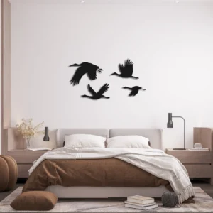 Set of Four Flying Cranes Metal Wall Art Decor